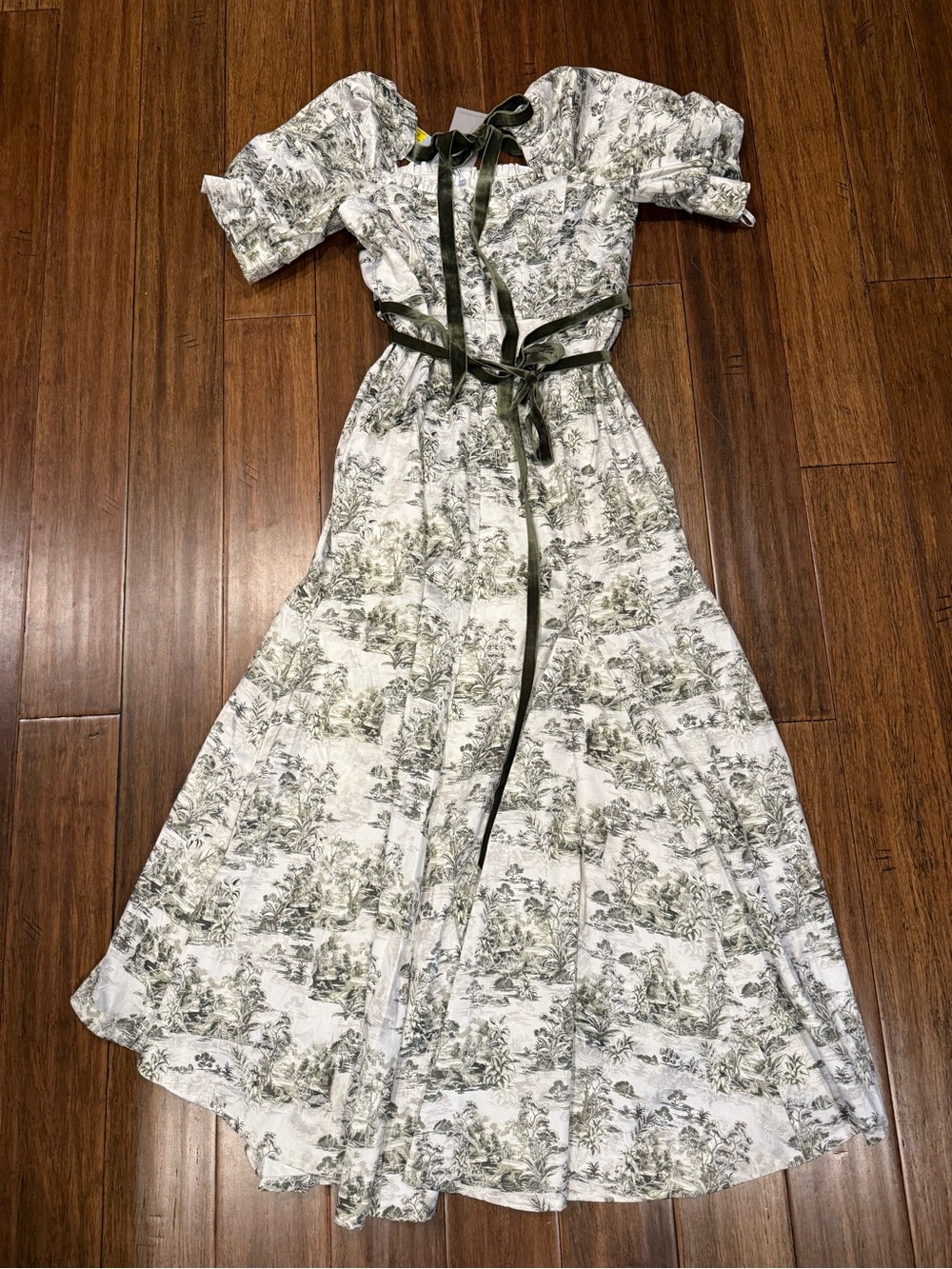 ANTONIO MELANI Ivory Maxi Dress with Olive Toile Print and Velvet Trim - Picture 10 of 13